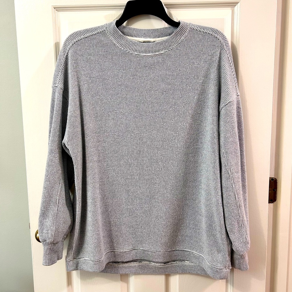 Aerie - Women’s (light baby blue/white checkered pattern) Crewneck Sweater